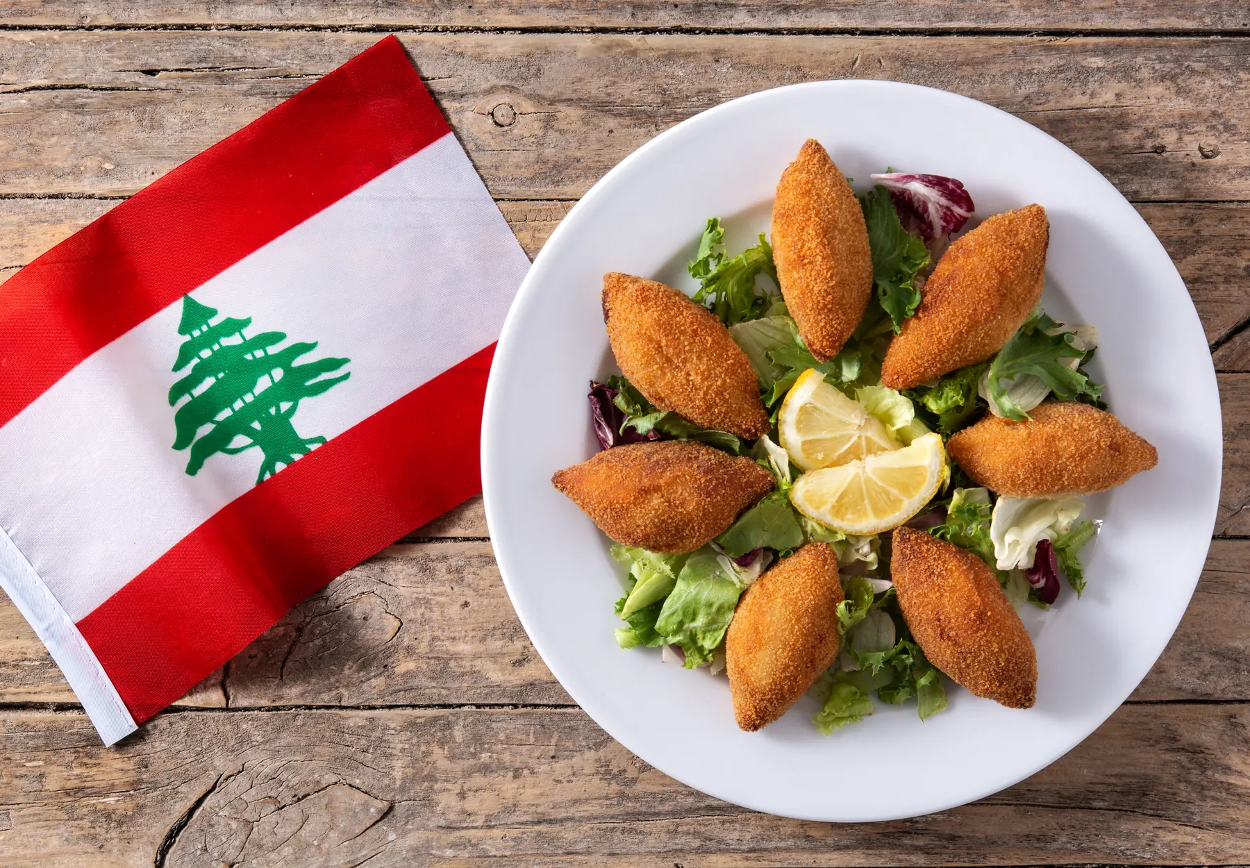 Kibbeh plate with the Lebanese flag